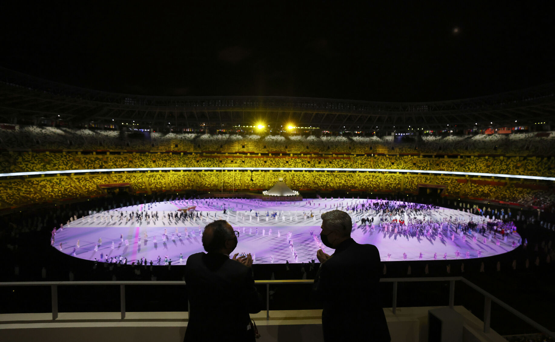 Tedros Adhanom Ghebreyesus and Filippo Grandi watch the opening ceremony